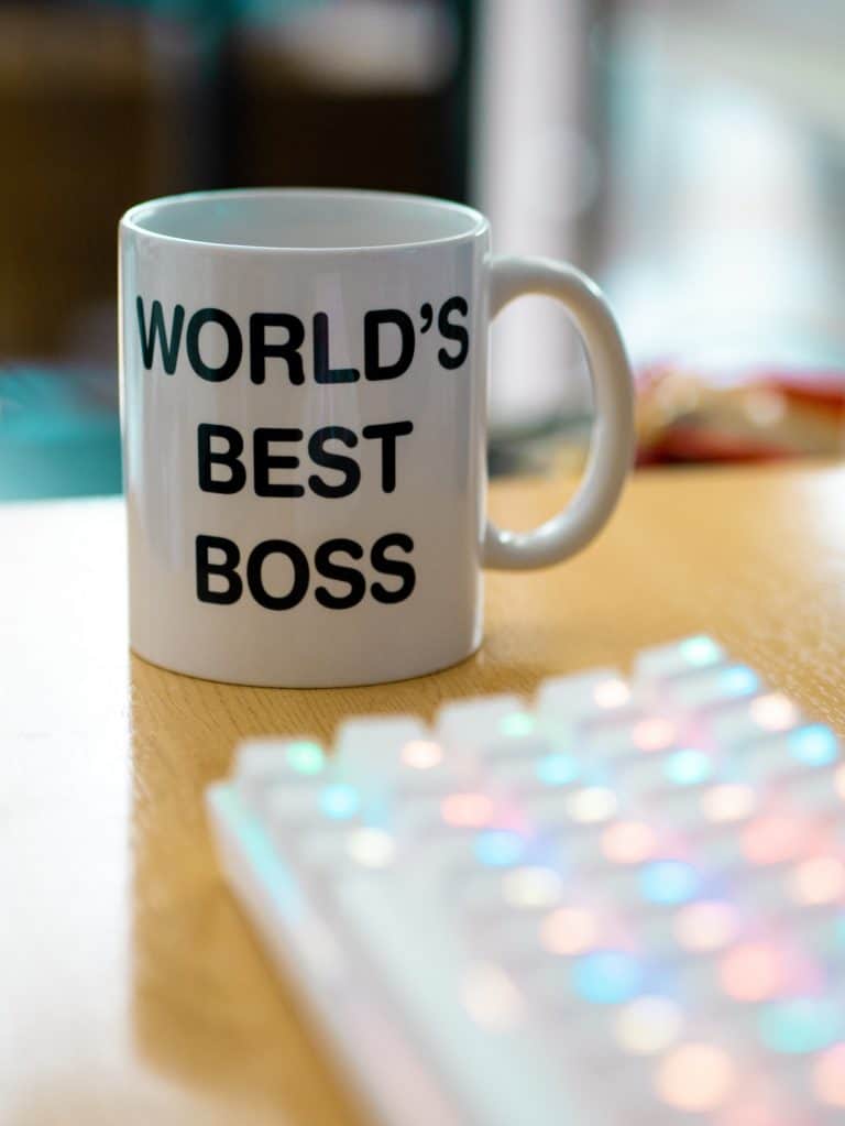 mug that says "world's best boss" sits on desk